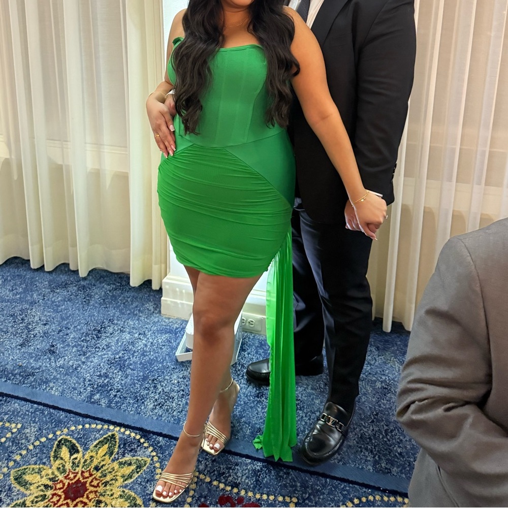 Green Corset Midi Dress with Side Draping